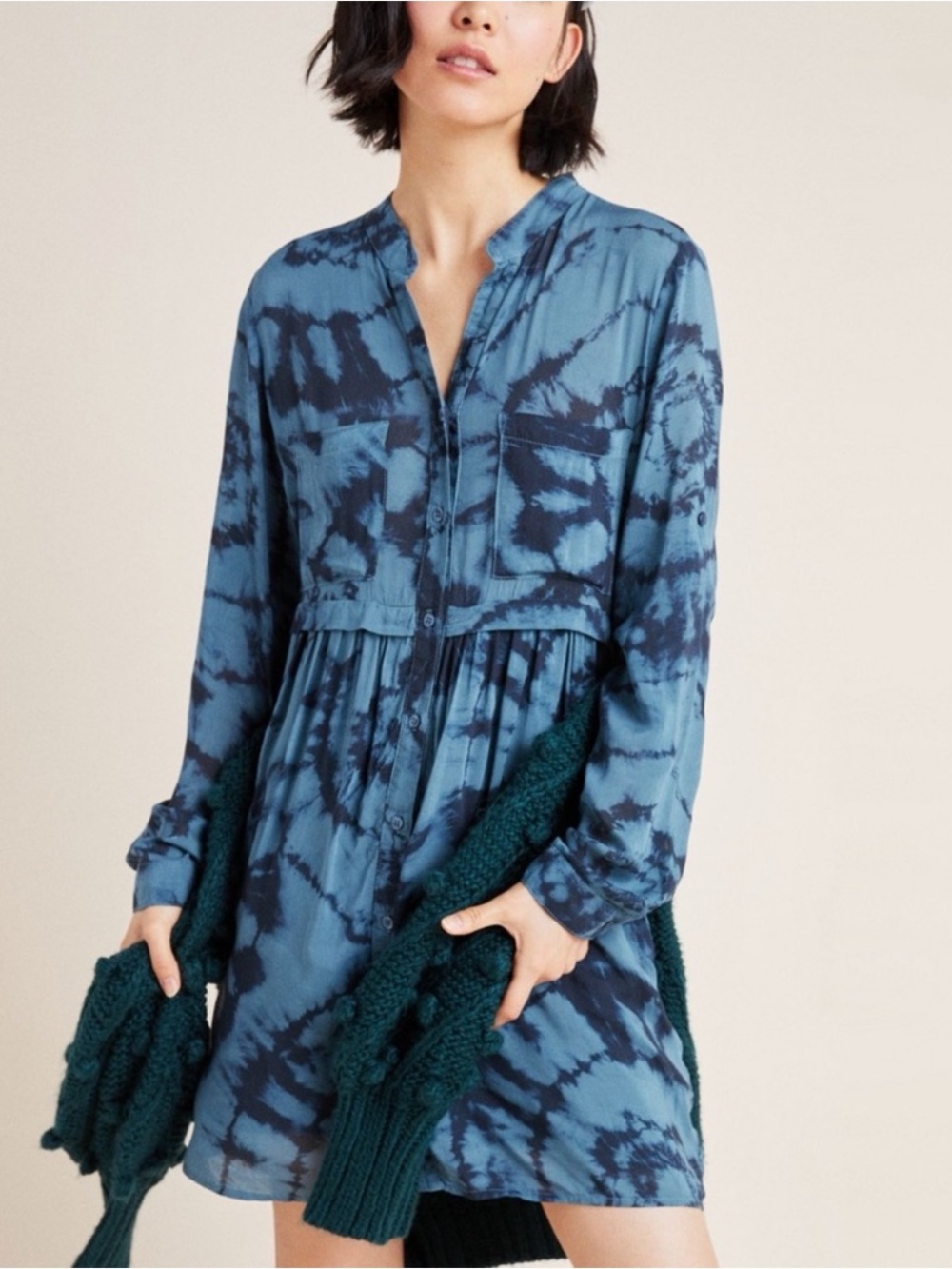 Anthropologie Cloth & Stone Terra Tie-Dye Mini Shirt Dress $158 MSRP